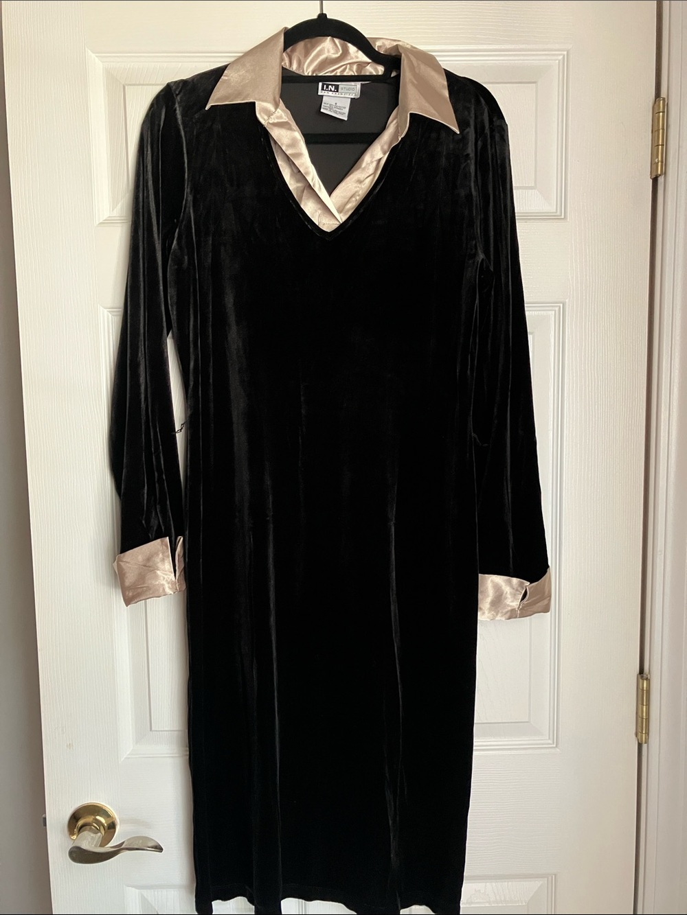 I.N. Studio Black Dress with Champagne Satin Trim
